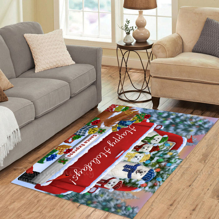 Christmas Red Truck Travlin Home for the Holidays American Eskimo Dogs Area Rug - Ultra Soft Cute Pet Printed Unique Style Floor Living Room Carpet Decorative Rug for Indoor Gift for Pet Lovers