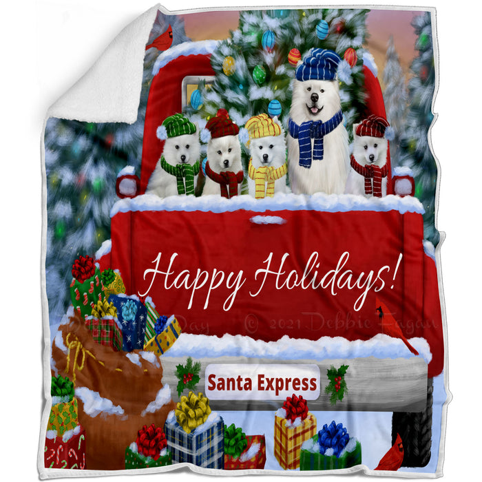 Christmas Red Truck Travlin Home for the Holidays American Eskimo Dogs Blanket - Lightweight Soft Cozy and Durable Bed Blanket - Animal Theme Fuzzy Blanket for Sofa Couch