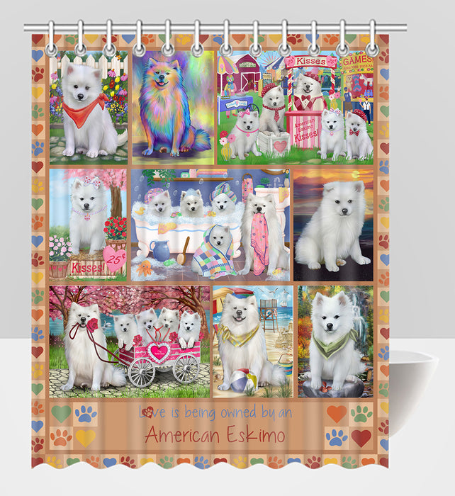 Love is Being Owned American Eskimo Dog Beige Shower Curtain