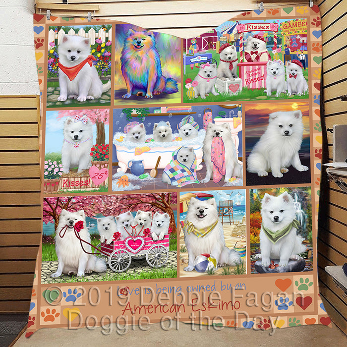 Love is Being Owned American Eskimo Dog Beige Quilt