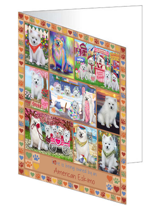 Love is Being Owned American Eskimo Dog Beige Handmade Artwork Assorted Pets Greeting Cards and Note Cards with Envelopes for All Occasions and Holiday Seasons GCD77138