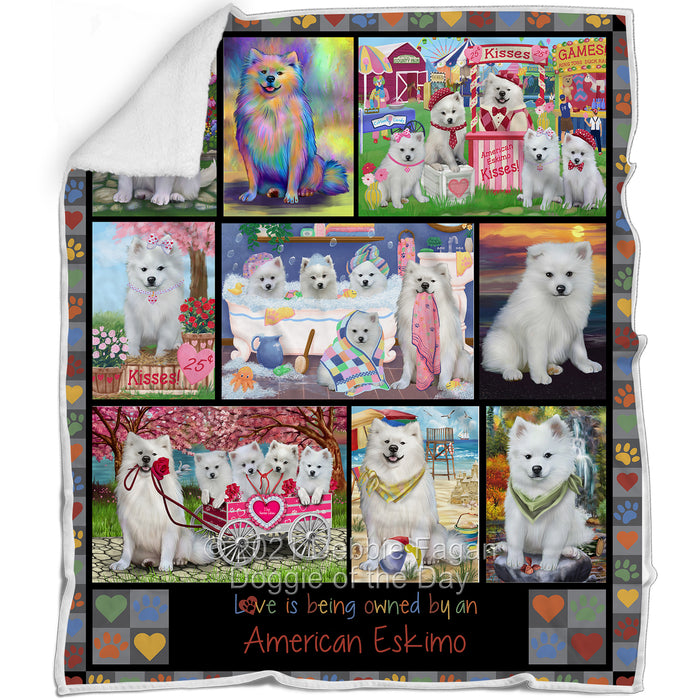 Love is Being Owned American Eskimo Dog Grey Blanket BLNKT136857