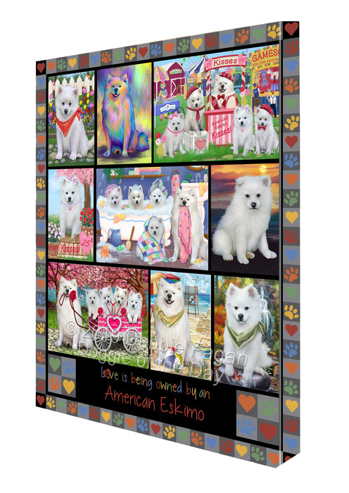 Love is Being Owned American Eskimo Dog Grey Canvas Print Wall Art Décor CVS137465