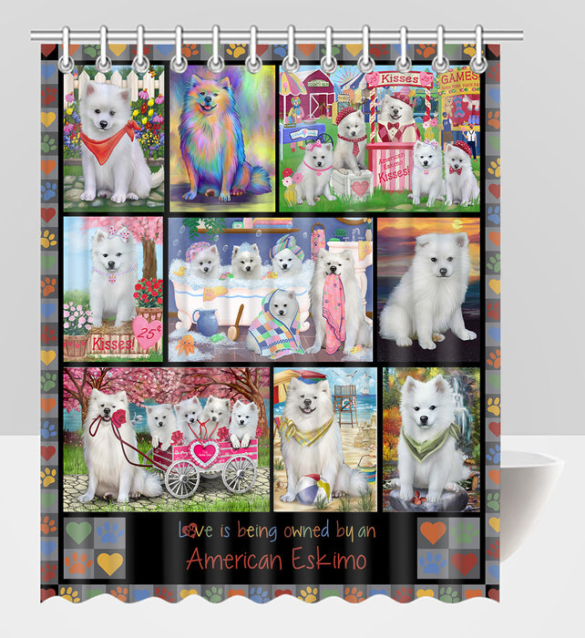 Love is Being Owned American Eskimo Dog Grey Shower Curtain