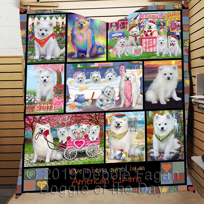 Love is Being Owned American Eskimo Dog Grey Quilt