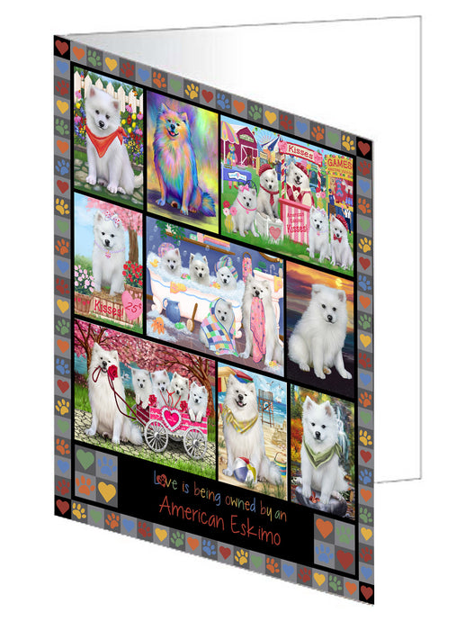 Love is Being Owned American Eskimo Dog Grey Handmade Artwork Assorted Pets Greeting Cards and Note Cards with Envelopes for All Occasions and Holiday Seasons GCD77141