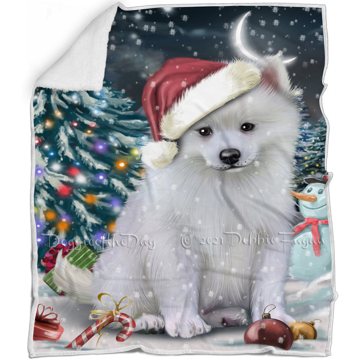Have a Holly Jolly Christmas American Eskimo Dog in Holiday Background Blanket D174