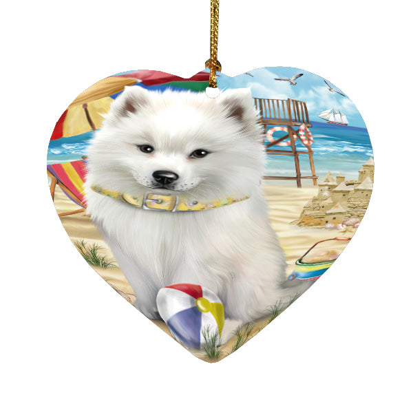 Pet Friendly Beach American Eskimos Dog  Heart Christmas Ornament HPORA58878
