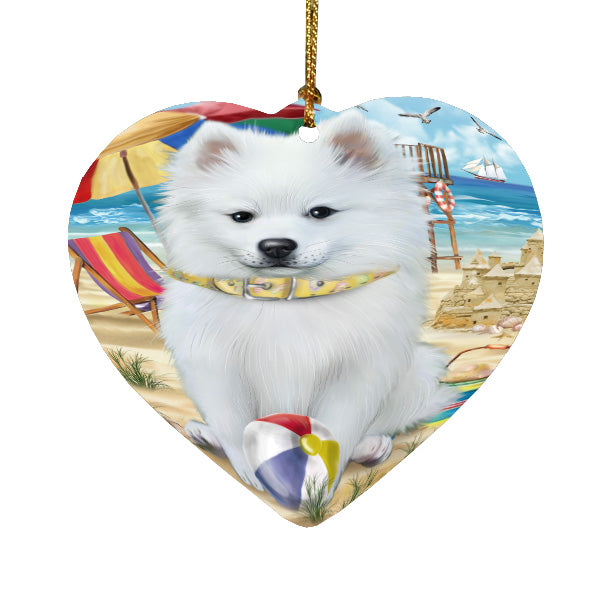 Pet Friendly Beach American Eskimos Dog  Heart Christmas Ornament HPORA58879