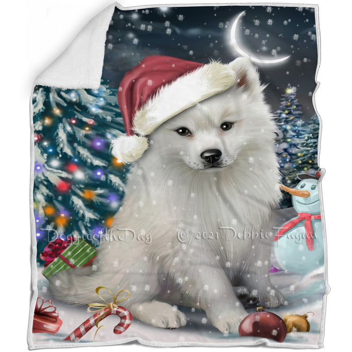 Have a Holly Jolly Christmas American Eskimo Dog in Holiday Background Blanket D175