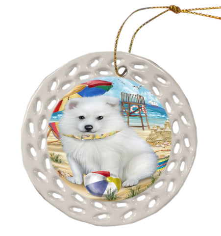 Pet Friendly Beach American Eskimos Dog Doily Ornament DPOR58531