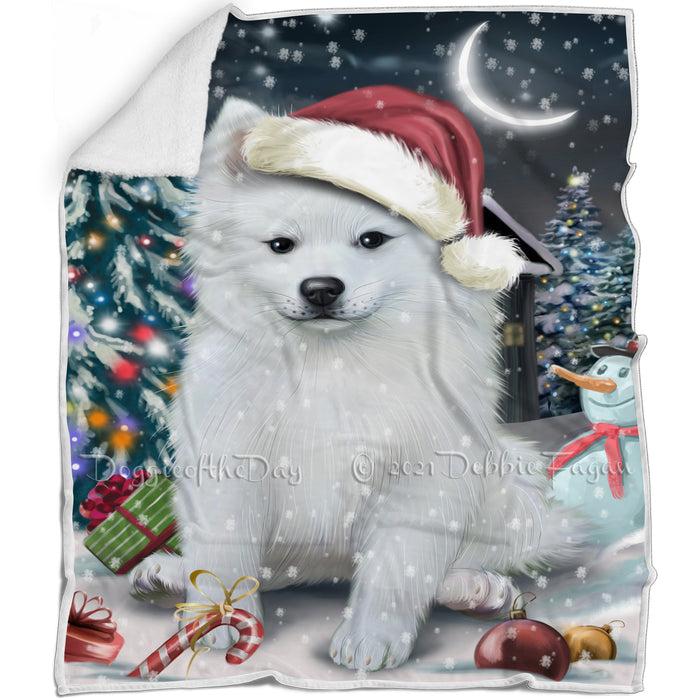 Have a Holly Jolly Christmas American Eskimo Dog in Holiday Background Blanket D176