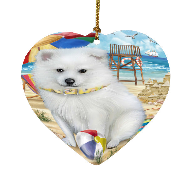 Pet Friendly Beach American Eskimos Dog  Heart Christmas Ornament HPORA58880