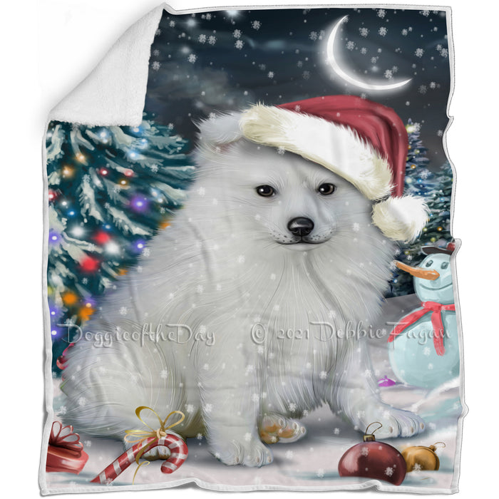 Have a Holly Jolly Christmas American Eskimo Dog in Holiday Background Blanket D177