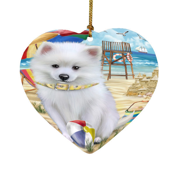 Pet Friendly Beach American Eskimos Dog  Heart Christmas Ornament HPORA58881