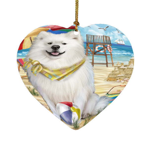 Pet Friendly Beach American Eskimos Dog  Heart Christmas Ornament HPORA58882