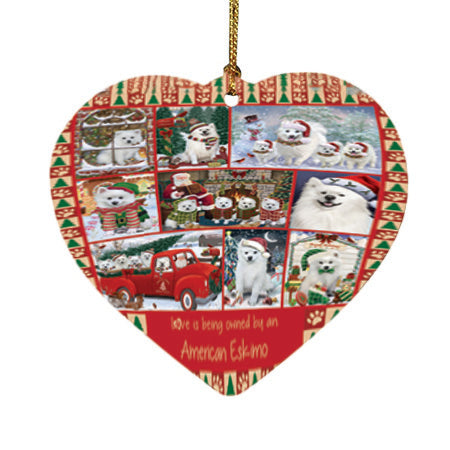 Love is Being Owned Christmas American Eskimo Dogs Heart Christmas Ornament HPOR57816