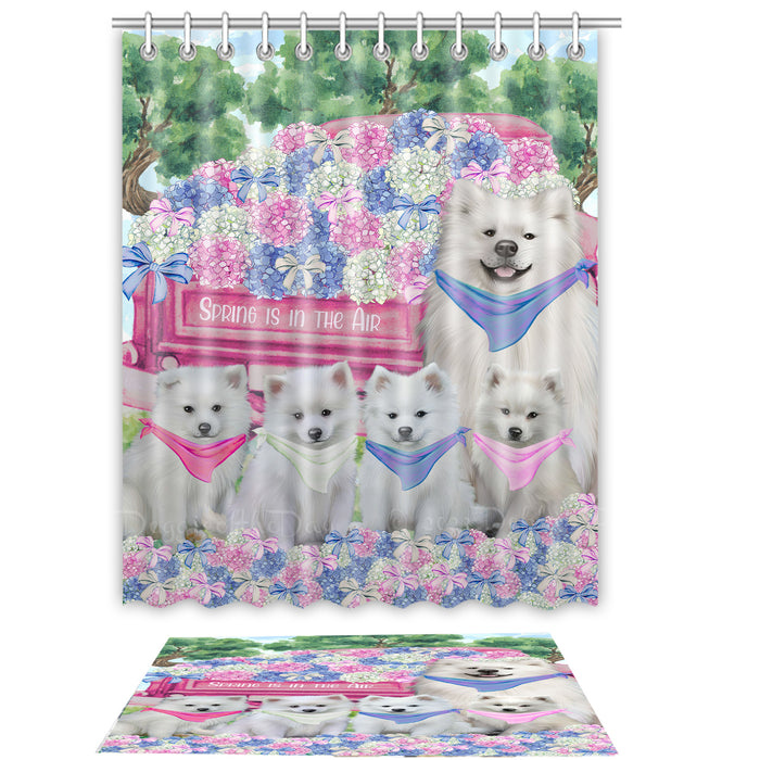 American Eskimo Shower Curtain with Bath Mat Combo: Curtains with hooks and Rug Set Bathroom Decor, Custom, Explore a Variety of Designs, Personalized, Pet Gift for Dog Lovers