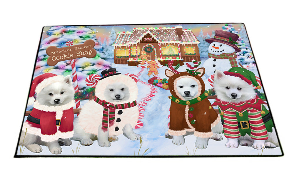 Holiday Gingerbread Cookie Shop American Eskimos Dog Floormat FLMS53106