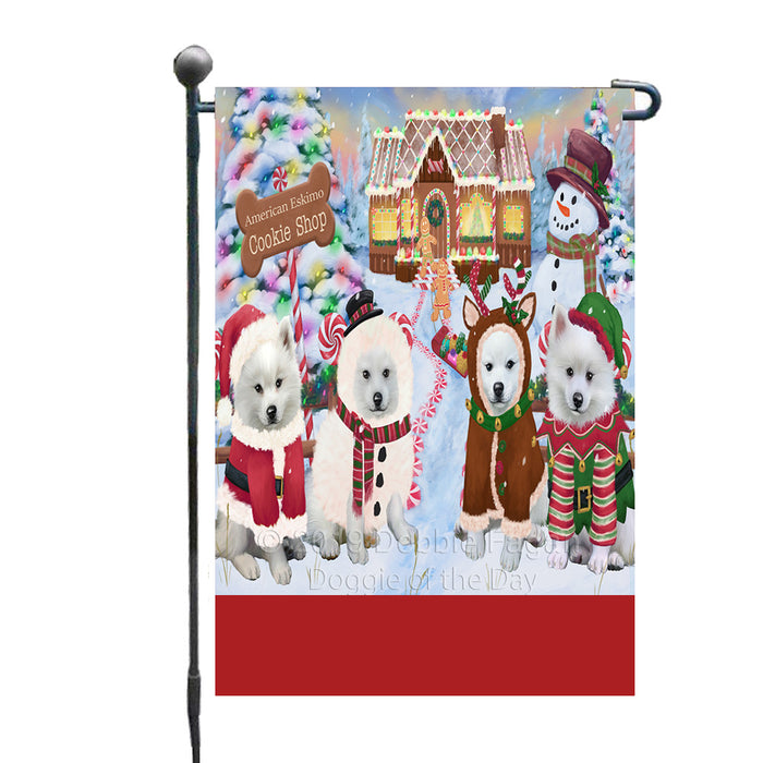Personalized Holiday Gingerbread Cookie Shop American Eskimo Dogs Custom Garden Flags GFLG-DOTD-A59168
