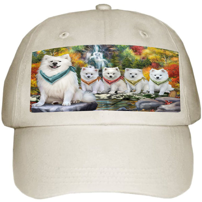 Scenic Waterfall American Eskimos Dog Ball Hat Cap HAT52743
