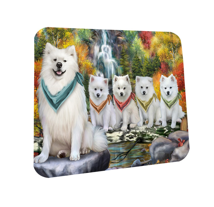 Scenic Waterfall American Eskimos Dog Coasters Set of 4 CST49579