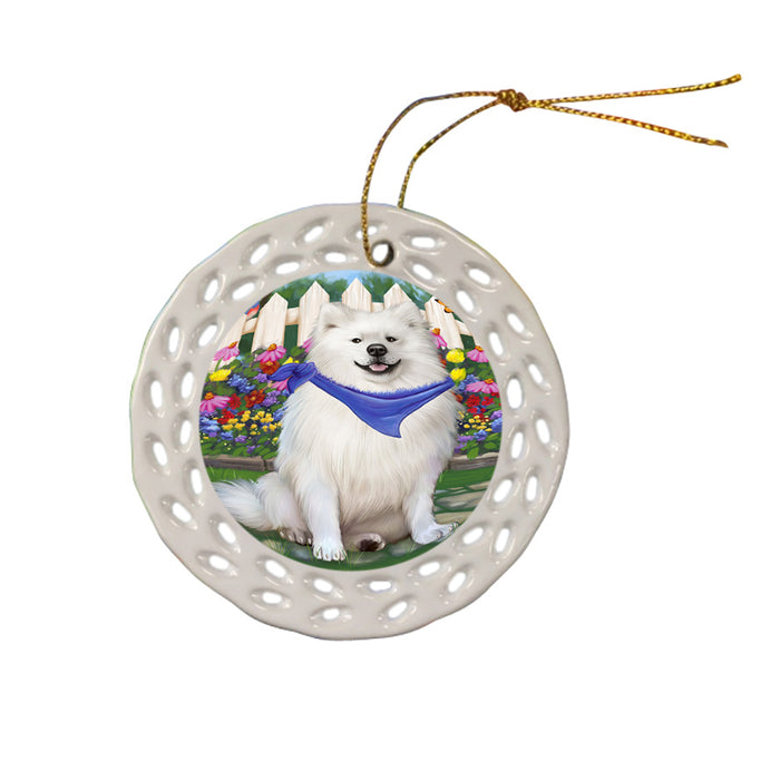 Spring Floral American Eskimo Dog Ceramic Doily Ornament DPOR49758