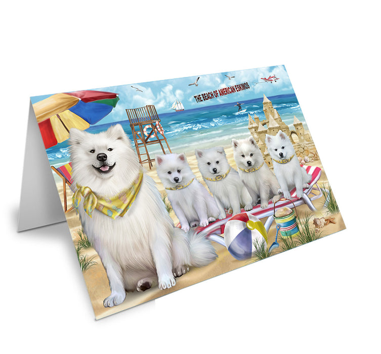 Pet Friendly Beach American Eskimos Dog Handmade Artwork Assorted Pets Greeting Cards and Note Cards with Envelopes for All Occasions and Holiday Seasons GCD53897