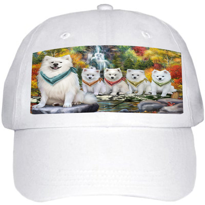 Scenic Waterfall American Eskimos Dog Ball Hat Cap HAT52743