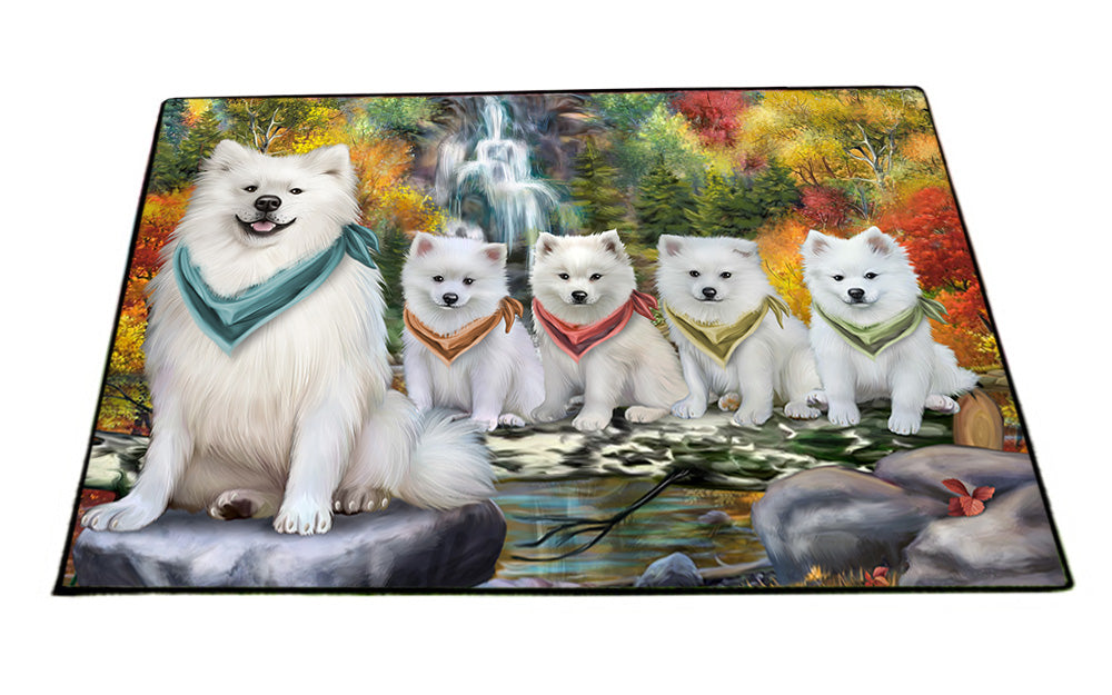 Scenic Waterfall American Eskimos Dog Floormat FLMS50037