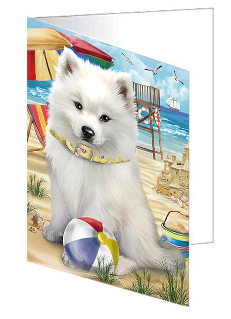 Pet Friendly Beach American Eskimo Dog Handmade Artwork Assorted Pets Greeting Cards and Note Cards with Envelopes for All Occasions and Holiday Seasons GCD53900