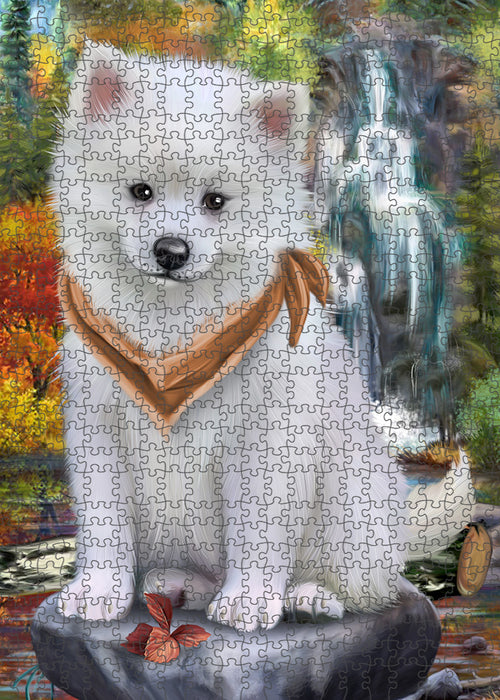 Scenic Waterfall American Eskimo Dog Puzzle with Photo Tin PUZL52719
