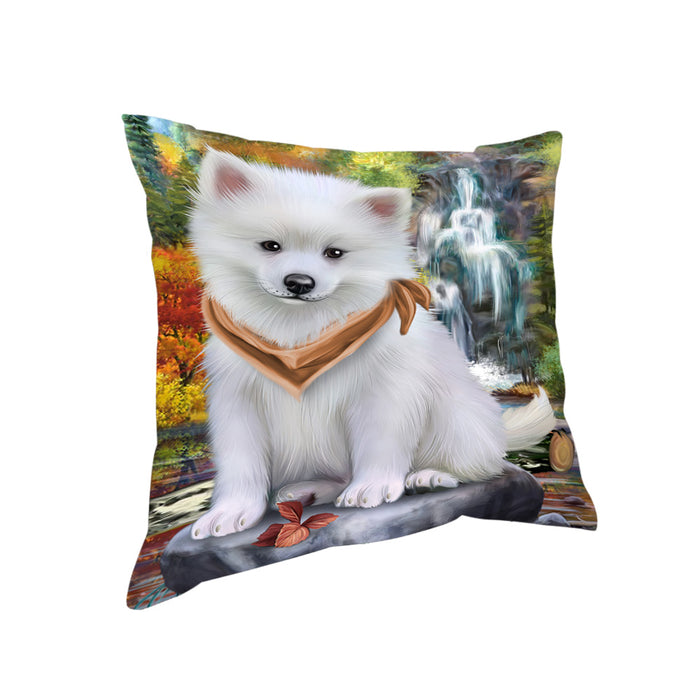 Scenic Waterfall American Eskimo Dog Pillow PIL54540