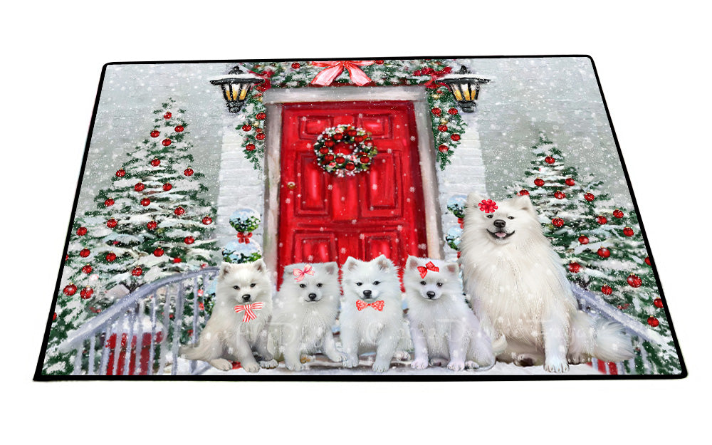 Christmas Holiday Welcome American Staffordshire Dogs Floor Mat- Anti-Slip Pet Door Mat Indoor Outdoor Front Rug Mats for Home Outside Entrance Pets Portrait Unique Rug Washable Premium Quality Mat