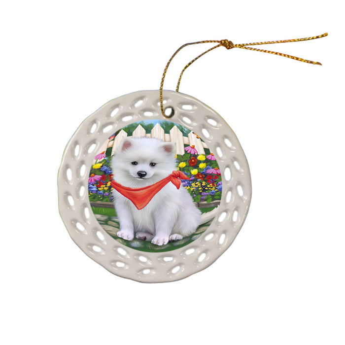 Spring Floral American Eskimo Dog Ceramic Doily Ornament DPOR49760