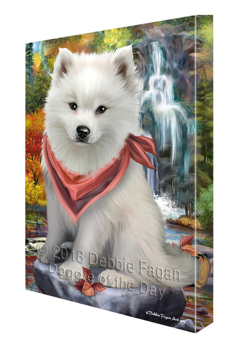 Scenic Waterfall American Eskimo Dog Canvas Wall Art CVS62791