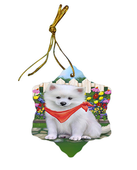 Spring Floral American Eskimo Dog Star Porcelain Ornament SPOR49752