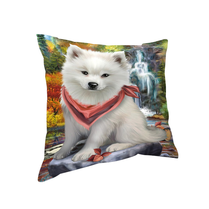 Scenic Waterfall American Eskimo Dog Pillow PIL54544