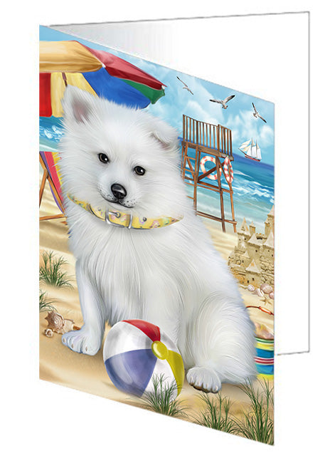 Pet Friendly Beach American Eskimo Dog Handmade Artwork Assorted Pets Greeting Cards and Note Cards with Envelopes for All Occasions and Holiday Seasons GCD53906