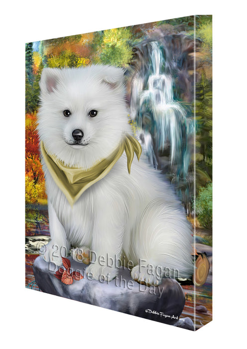 Scenic Waterfall American Eskimo Dog Canvas Wall Art CVS62800