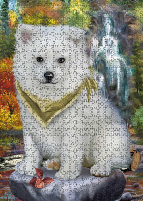 Scenic Waterfall American Eskimo Dog Puzzle with Photo Tin PUZL52725
