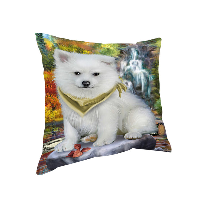 Scenic Waterfall American Eskimo Dog Pillow PIL54548