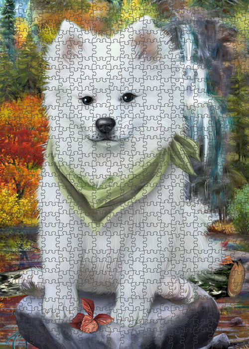 Scenic Waterfall American Eskimo Dog Puzzle with Photo Tin PUZL52728