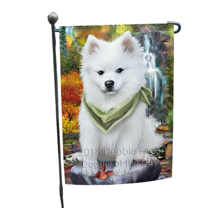 Scenic Waterfall American Eskimo Dog Garden Flag GFLG49503