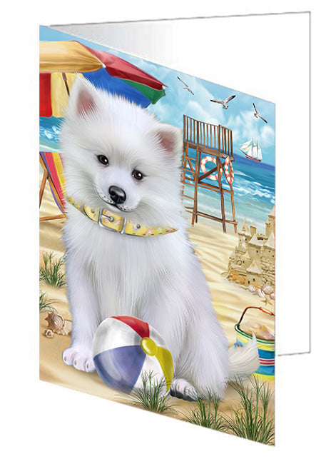 Pet Friendly Beach American Eskimo Dog Handmade Artwork Assorted Pets Greeting Cards and Note Cards with Envelopes for All Occasions and Holiday Seasons GCD53909
