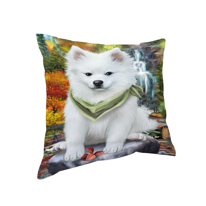 Scenic Waterfall American Eskimo Dog Pillow PIL54552