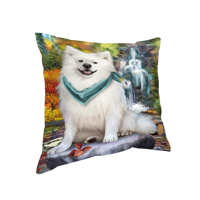 Scenic Waterfall American Eskimo Dog Pillow PIL54556