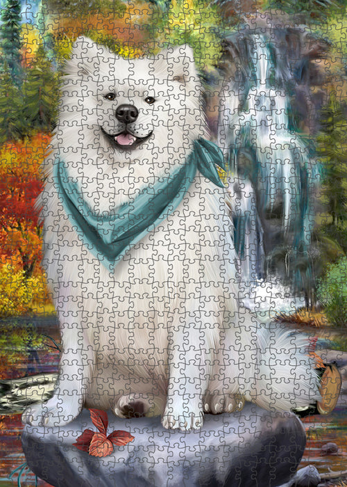Scenic Waterfall American Eskimo Dog Puzzle with Photo Tin PUZL52731
