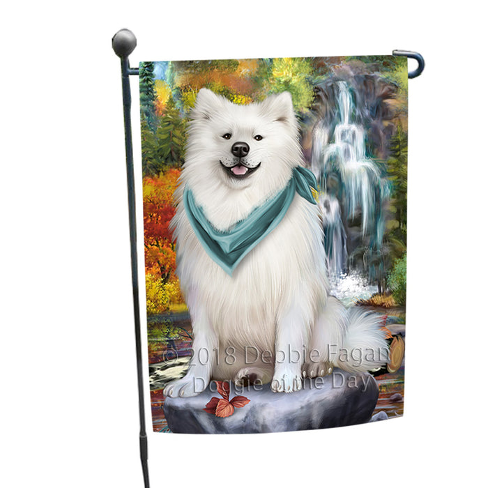 Scenic Waterfall American Eskimo Dog Garden Flag GFLG49504