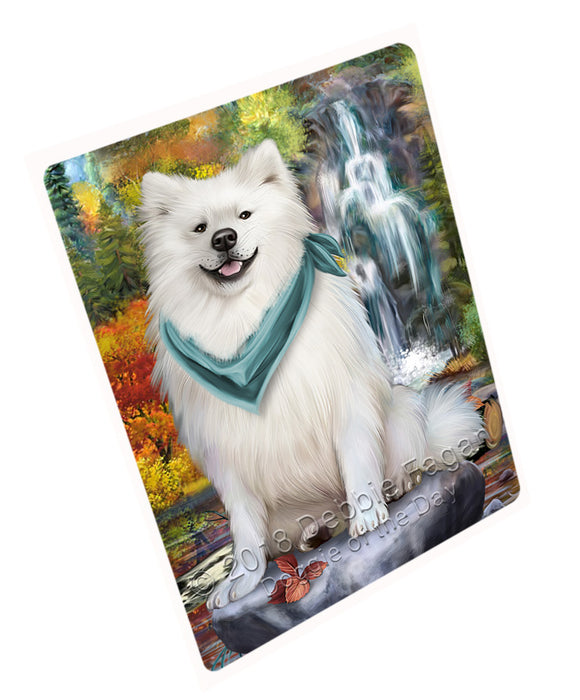 Scenic Waterfall American Eskimo Dog Tempered Cutting Board C52890